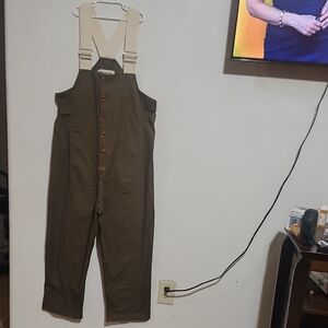 Caron Callahan Women's Olive Overalls with Cream Straps Size XL NWOT